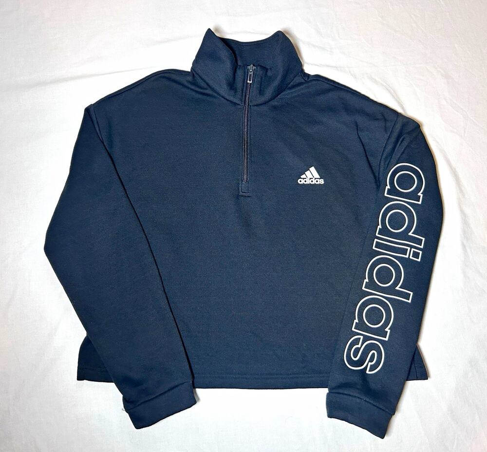adidas Women’s Black 1/4 Zip Mock Neck Crop sweatshirt Size L